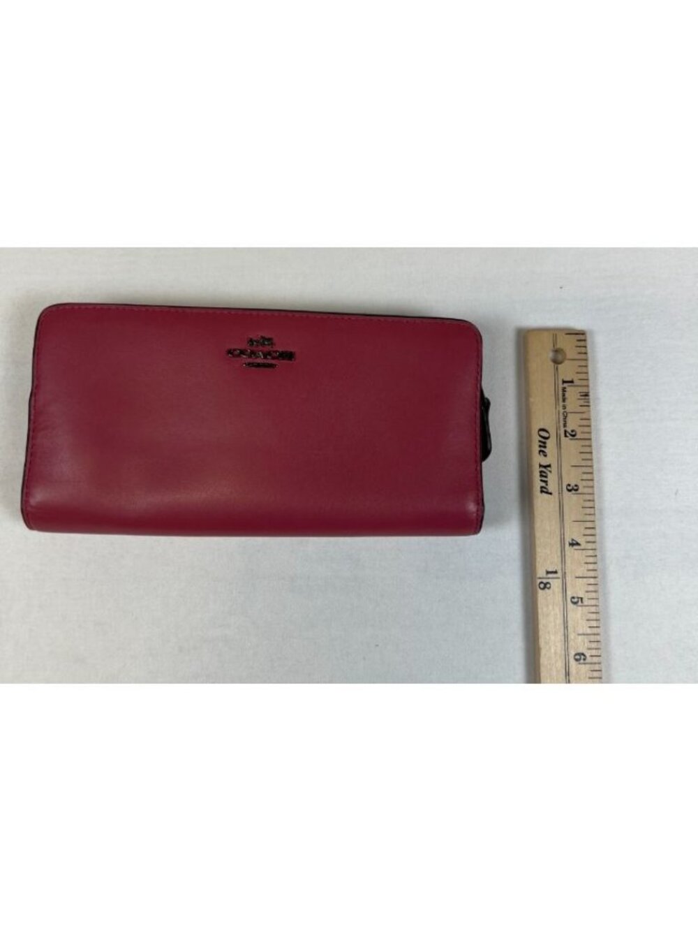 Coach Burgundy Pink Leather Snap Trifold Long Wallet ID Window - Picture 3 of 5